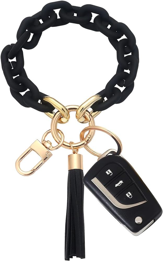 MythDone Chunky Chain Link Wristlet Keychain Acrylic Bangle Key Ring Bracelet Key Chain Cute Boho... | Amazon (US)