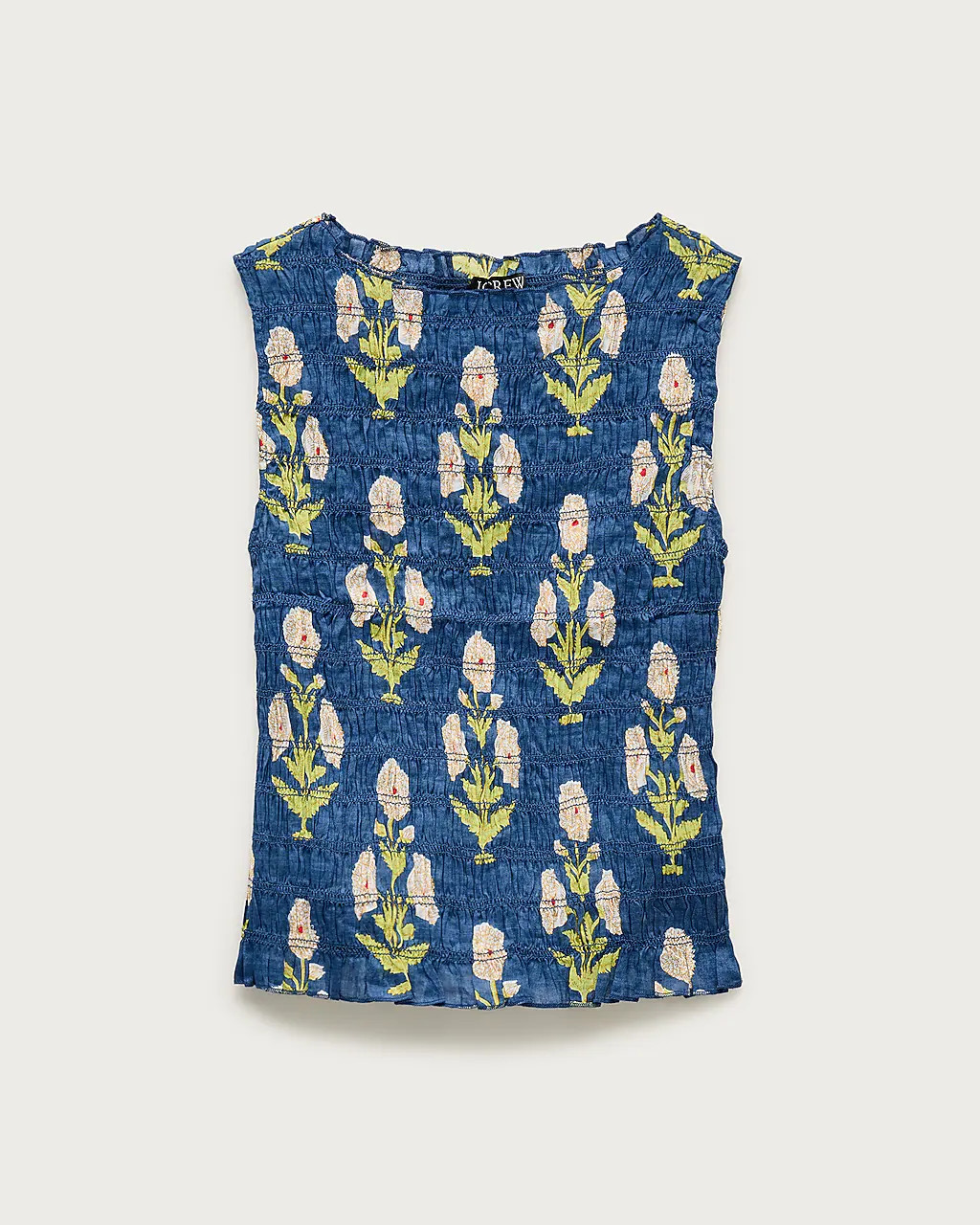 Smocked shell top in marigold block-print ramie | J. Crew US