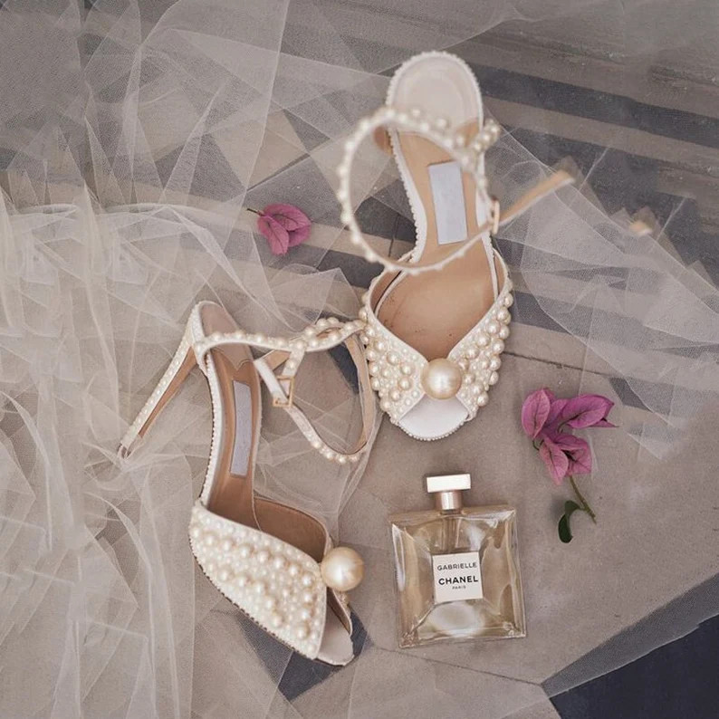 Open-toe Bridalshoes I Pearlheels I Bridesmaid Stiletto | Etsy | Etsy (US)