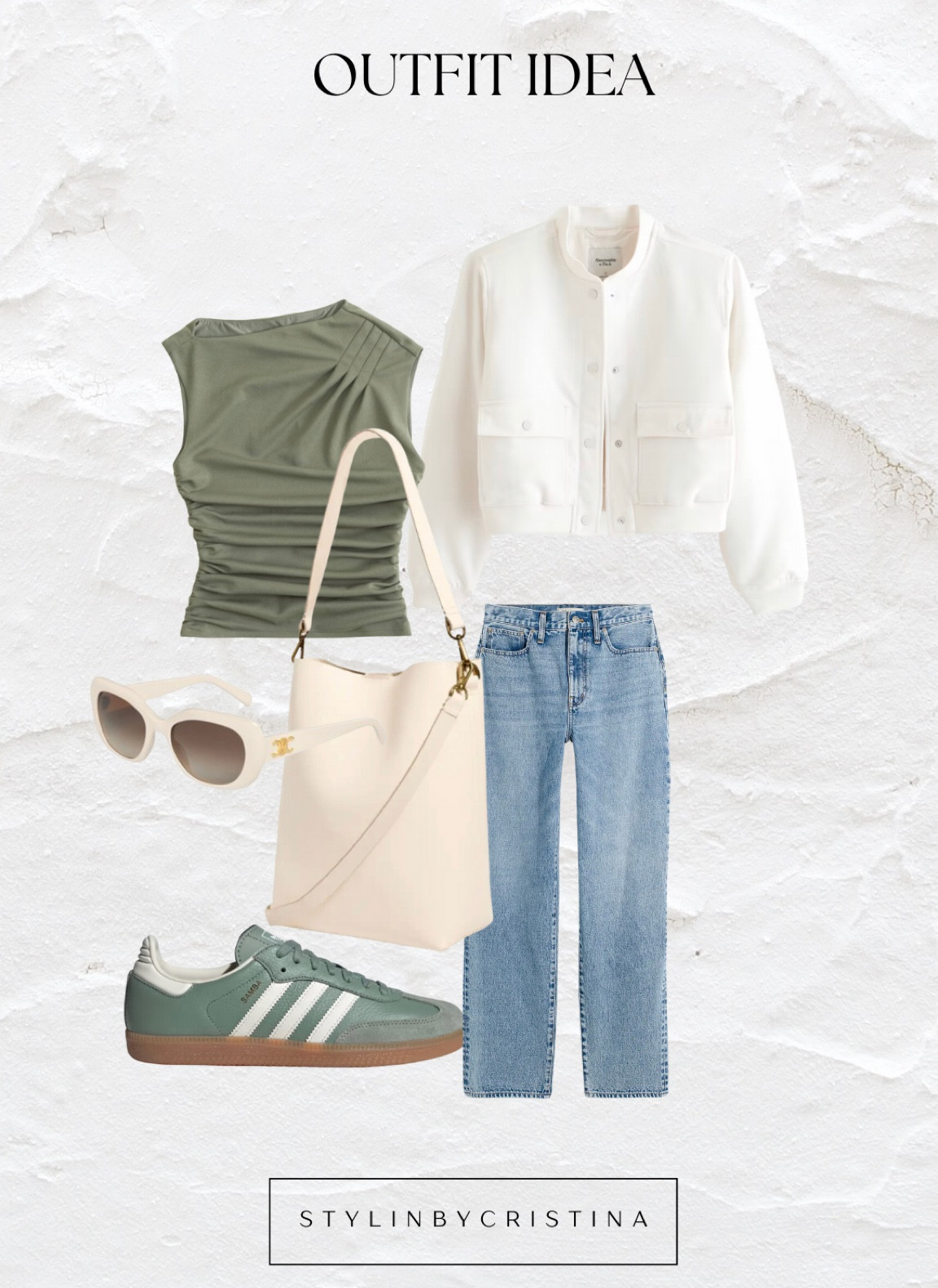 Adidas Samba , white bomber jacket, light wash straight jeans, Celine triomphe. Trendy transitional outfit idea, Casual style 

#LTKstyletip #LTKSeasonal #LTKFind