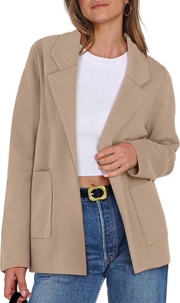 ANRABESS Women Blazer Cardigan Sweater Chunky Open Front Lady Jacket Coat Fall Outwear Coatigan 2... | Amazon (US)
