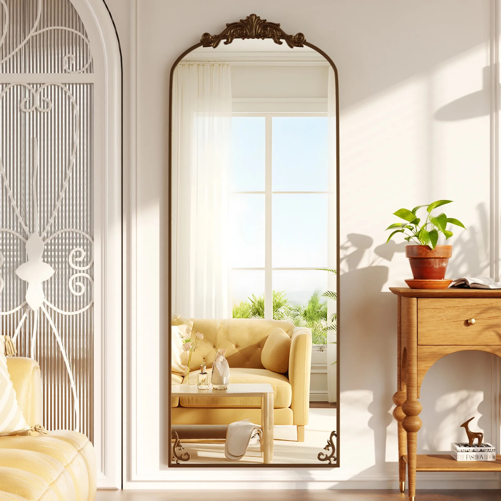 BEAUTYPEAK 72"x24" Full Length Mirror with Baroque Flower Head Design Wall-Mounted Mirror,Antique... | Walmart (US)