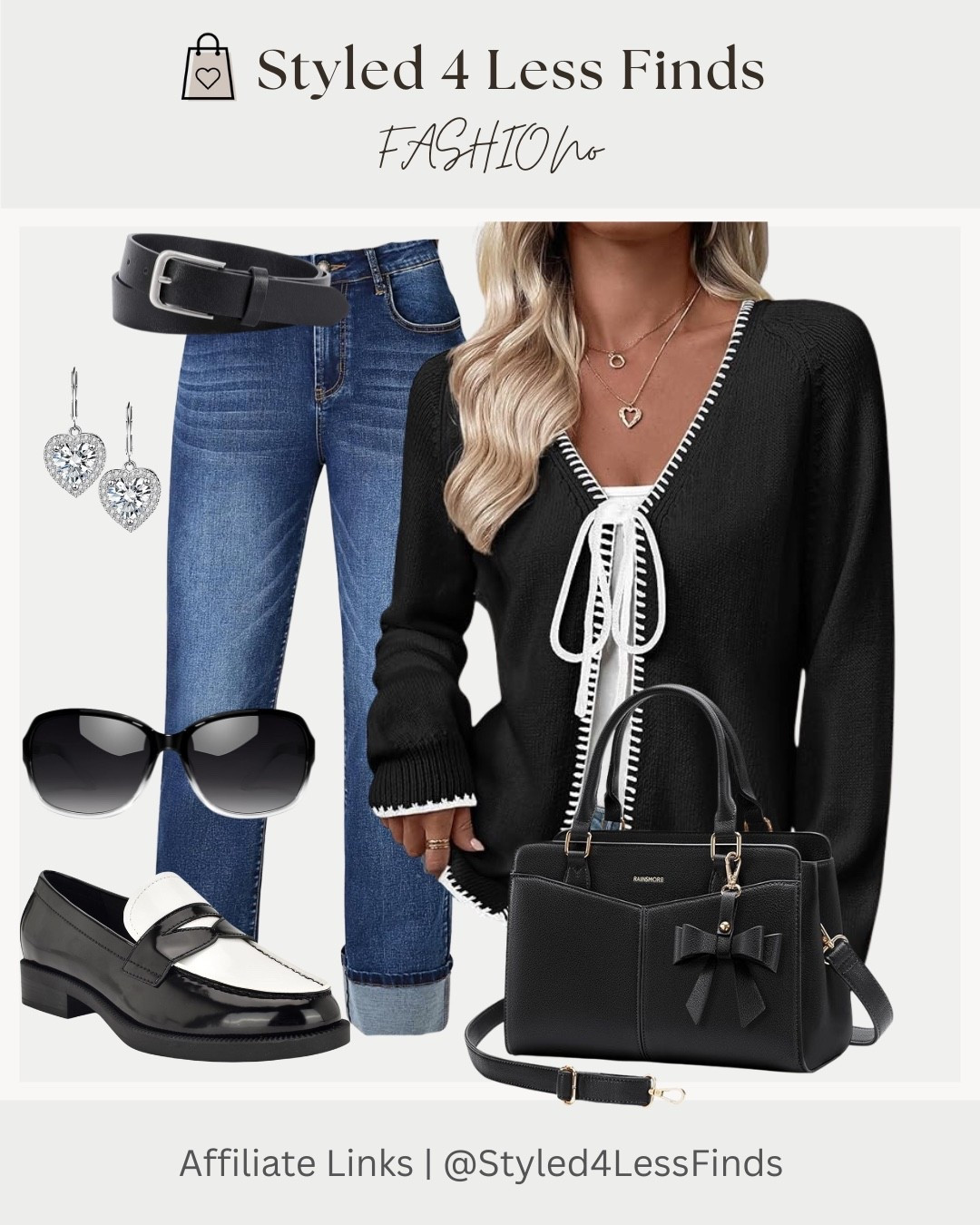Effortless black & white, done right.
This look is all about timeless pieces that feel elevated but still easy to wear. A soft knit with contrast trim, classic denim, and sleek accessories make this outfit one you’ll reach for on repeat — polished enough for errands, lunch dates, or casual meetings.

Style Tip:
When wearing black and white, mix textures to keep the look interesting — think soft knits, structured denim, and a glossy shoe or bag for contrast.

#LTKcanada #LTKjeans #LTKover50style