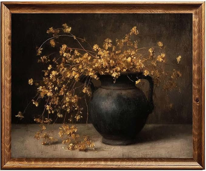 xcanartvy Vintage Botanical Wall Art, Moody Black Vase Still Life Artwork, French Country Cottage... | Amazon (US)