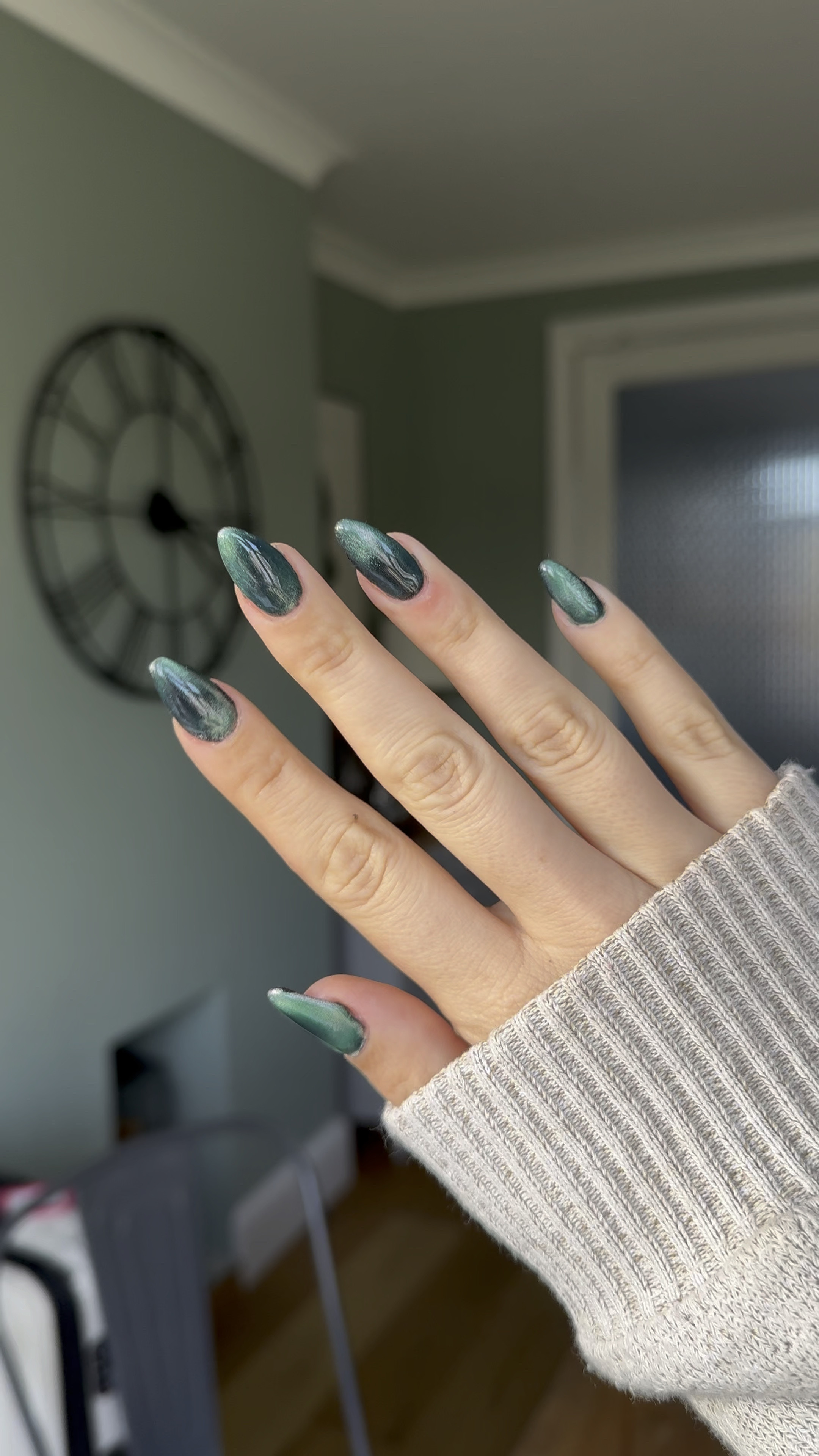 Green Cat eye nail inspo for halloween 🐍🎃❤️🍂✨ TIP ✨mix the green with top coat half and half to make a jelly colour! 

#LTKstyletip #LTKpartywear #LTKautumn