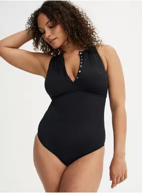 Wireless High Neck Henley One Piece Swimsuit | Torrid (US & Canada)