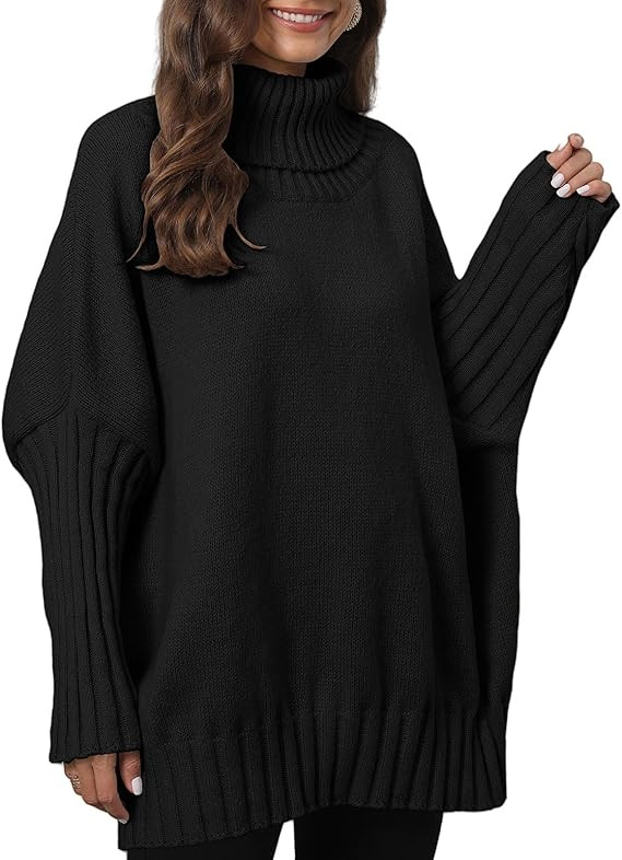 Pullocardi Women's Oversized Sweaters Batwing Long Sleeve Turtleneck Sweater Ribbed Knit Pullover... | Amazon (US)