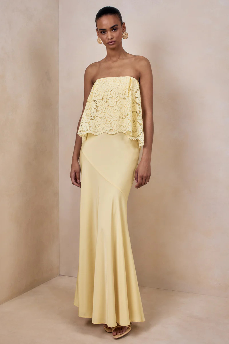 Clemency  Lemon Lace And Satin Bandeau Maxi Dress | Club L London