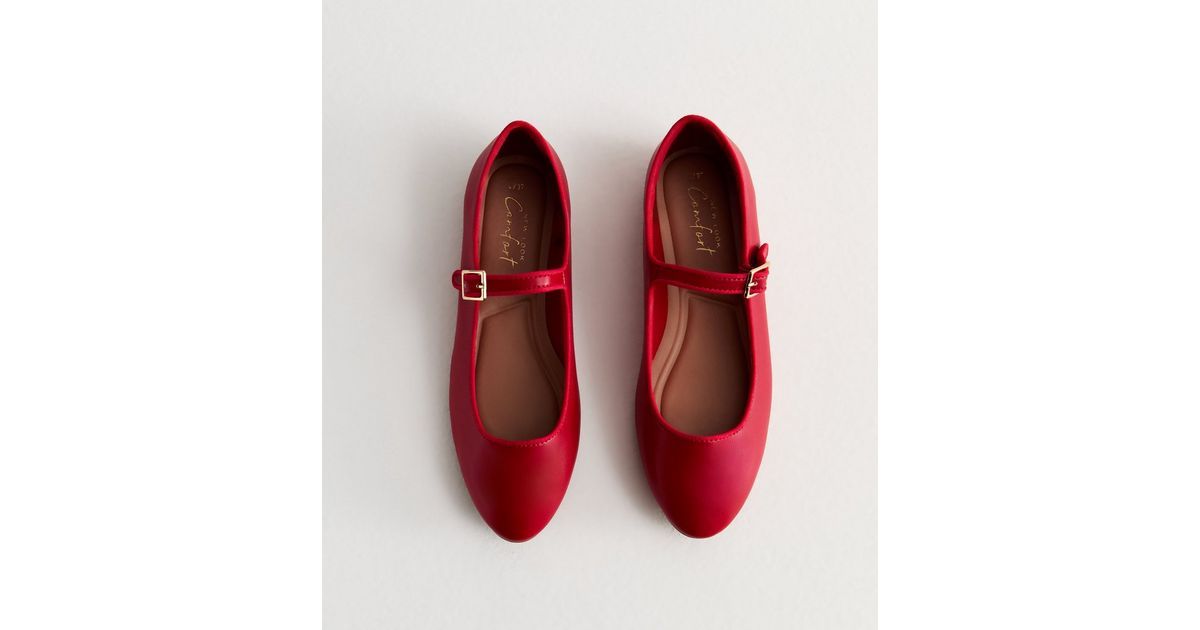 Red Leather-Look Strappy Ballerina Pumps
						
						Add to Saved Items
						Remove from Saved ... | New Look (UK)