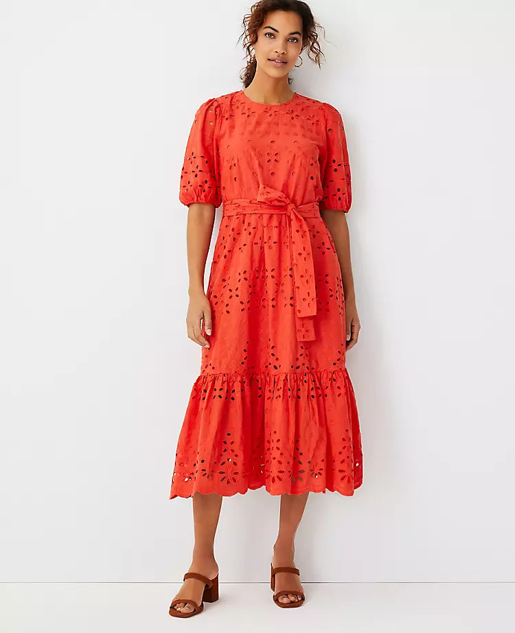 Eyelet Midi Flare Dress | Ann Taylor (US)