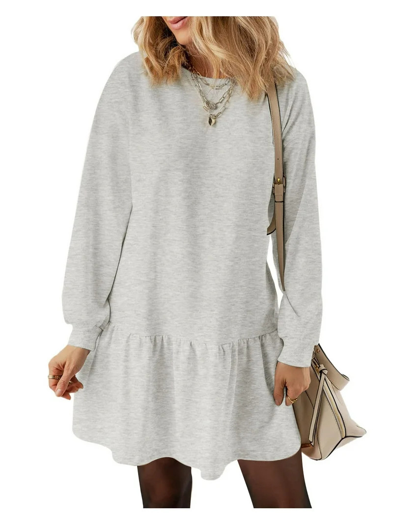 UVN Fall Dresses for Women Winter Long Sleeve Crewneck Oversized Casual Pullover Patchwork Sweats... | Walmart (US)