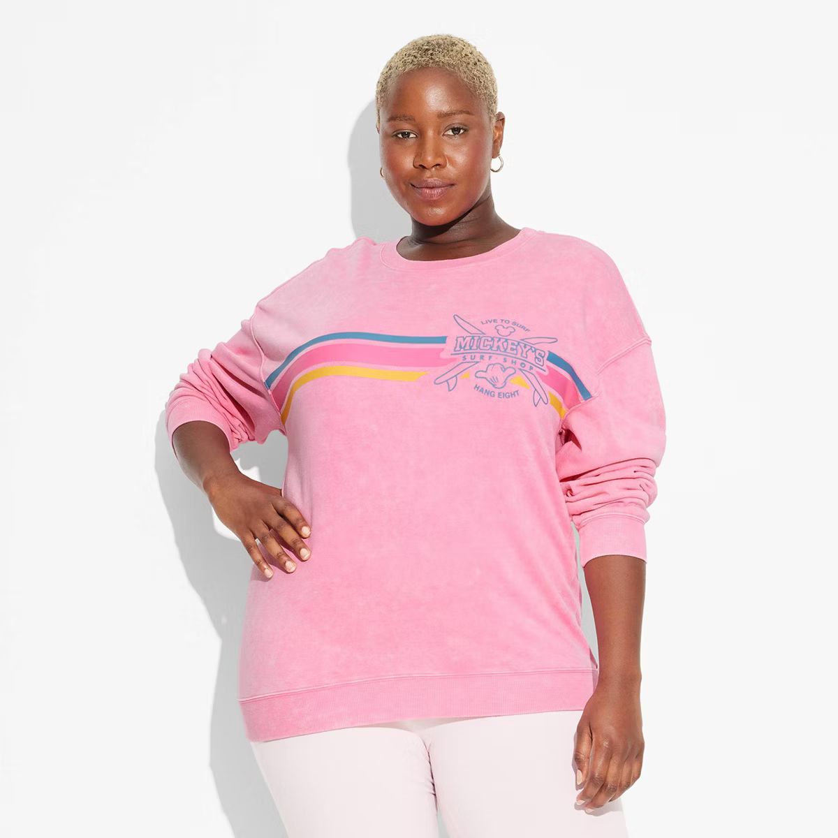 Women's Mickey Surfer Graphic Sweatshirt - Pink | Target