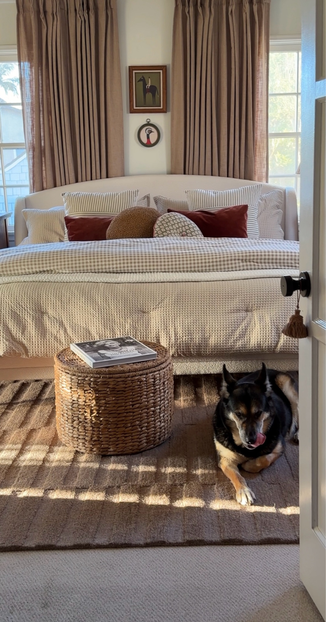 Bed, bedding, comforters, pillow, rug, curtains, ottoman 

#LTKHome