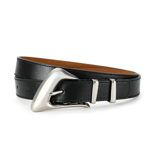 AI DEEBLUE Black Belt for Women Silver Buckle Black Belt Waist Belt for Dresses Jeans | Amazon (US)