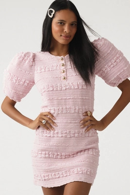 English Factory Puff-Sleeve Textured Mini Dress | Anthropologie (US)