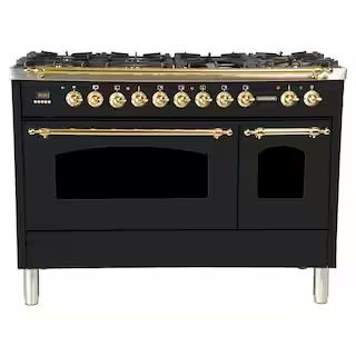 Hallman 48 in. 5.0 cu. ft. Double Oven Dual Fuel Italian Range True Convection, 7 Burners, Griddl... | The Home Depot