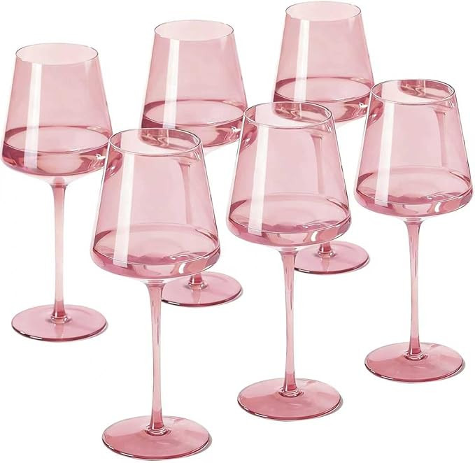 Physkoa Pink Wine Glasses Set of 6-16oz Hand-Blown Pink Wine Glass with Long Stem, Unique Red&Whi... | Amazon (US)