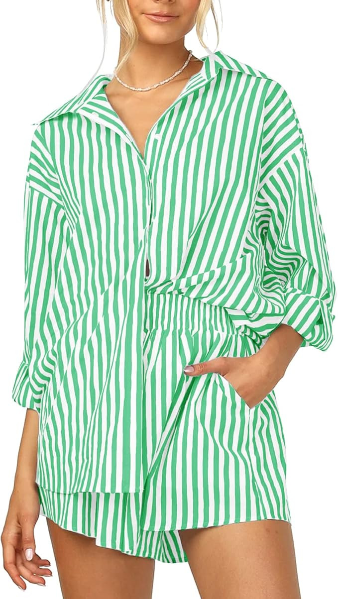 ISZPLUSH Women’s 2 Piece Casual Sets Outfits Sets Relaxed Long Sleeve Shirt Loose High Waisted ... | Amazon (US)