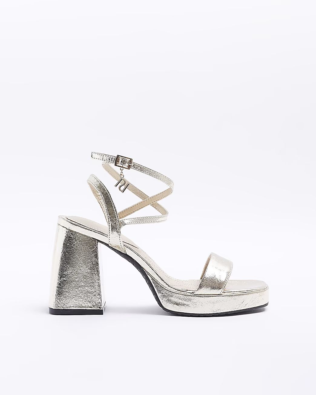 Gold metallic platform heeled sandals | River Island (UK & IE)