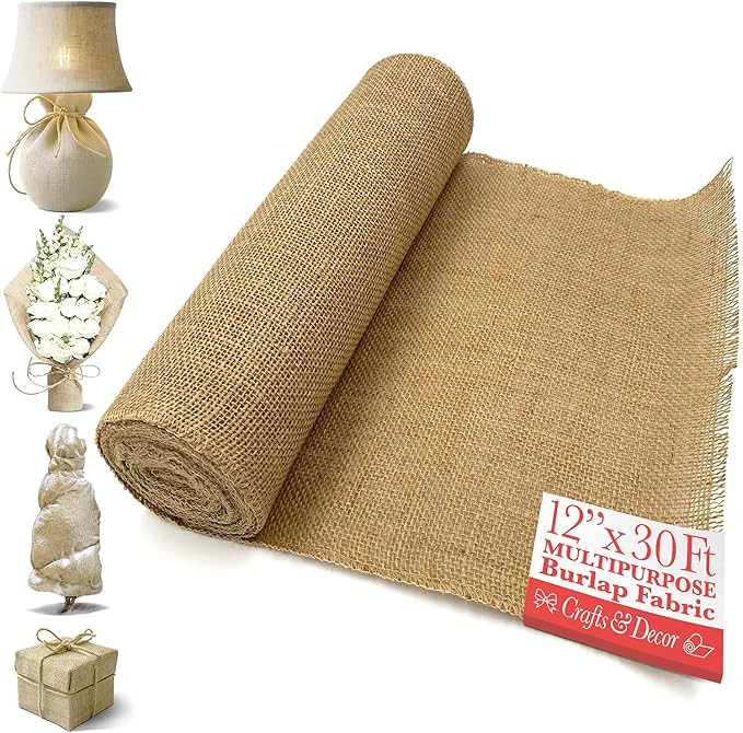 Burlap Fabric Roll – 12" x 30 Ft No-Fray Jute Table Runner for Weddings, Crafts, Rustic Decor, ... | Amazon (US)