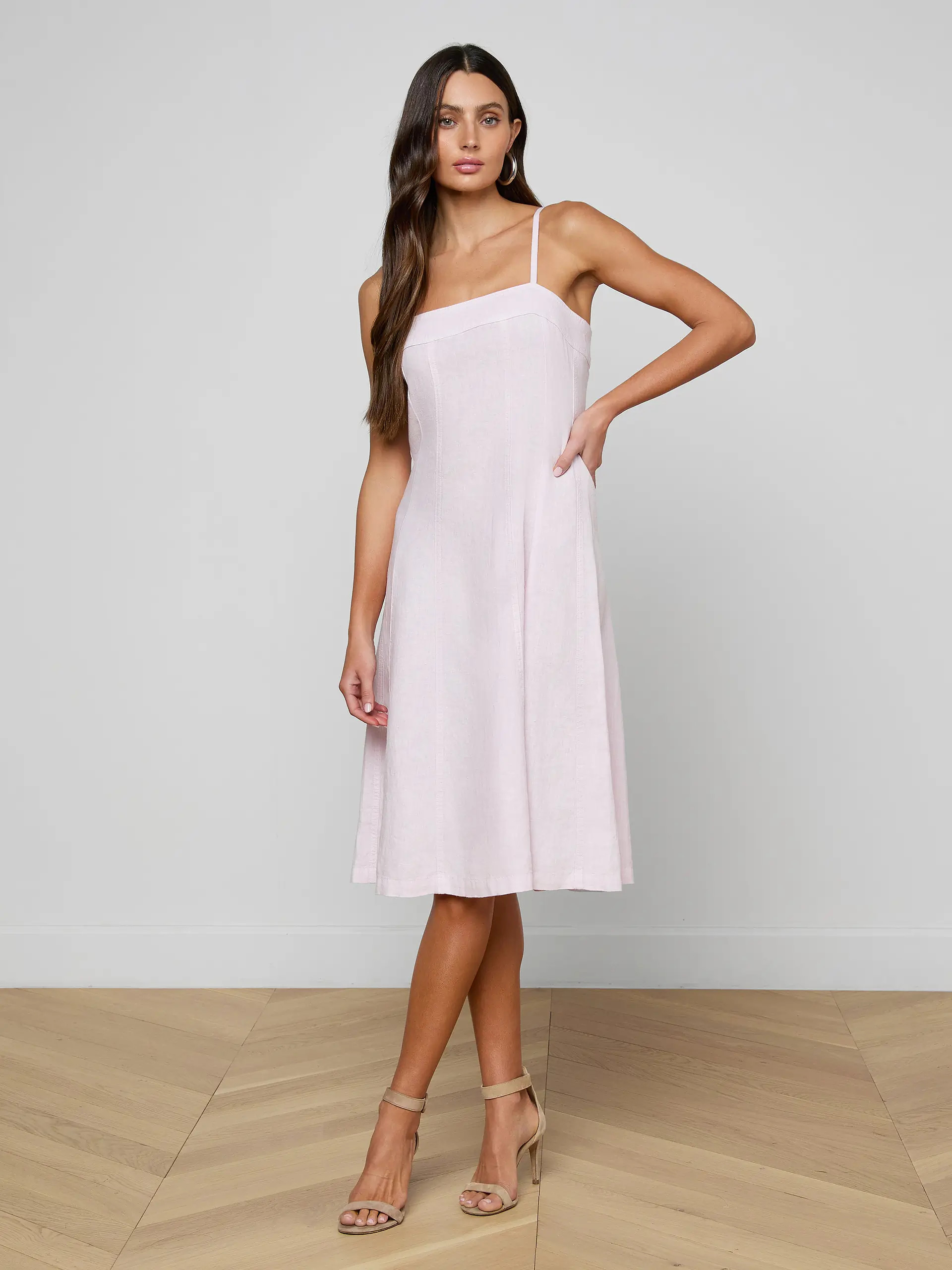 Mitzy Linen Midi Dress in Icy Lilac | L'AGENCE | L'Agence