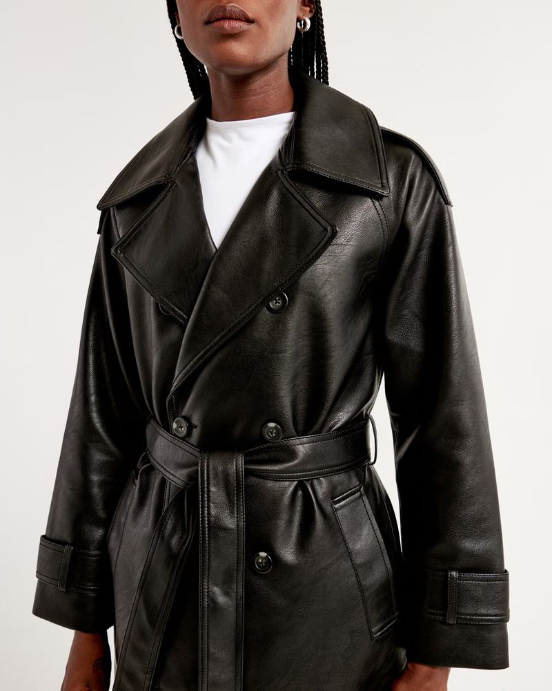 Elevated Vegan Leather Trench Coat | Abercrombie & Fitch (US)