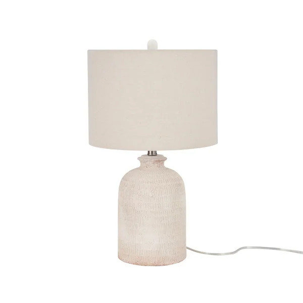 Nourison 24" White Terracotta Textured Farmhouse Table Lamp | Bed Bath & Beyond