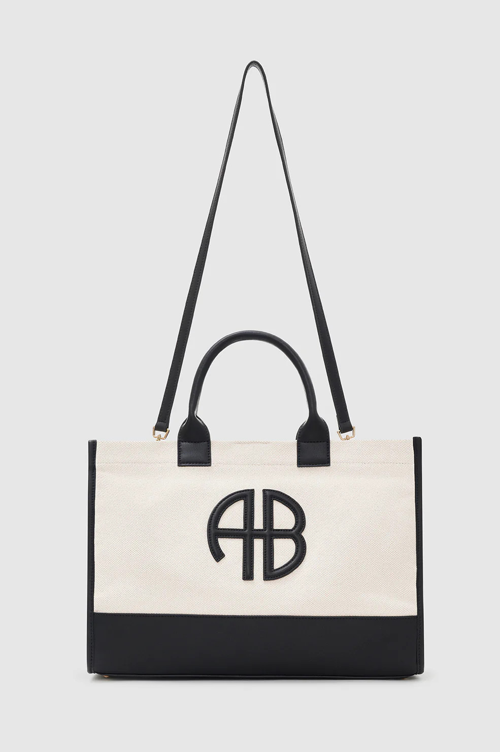 Medium Lara Tote - Natural Canvas With Black | Anine Bing