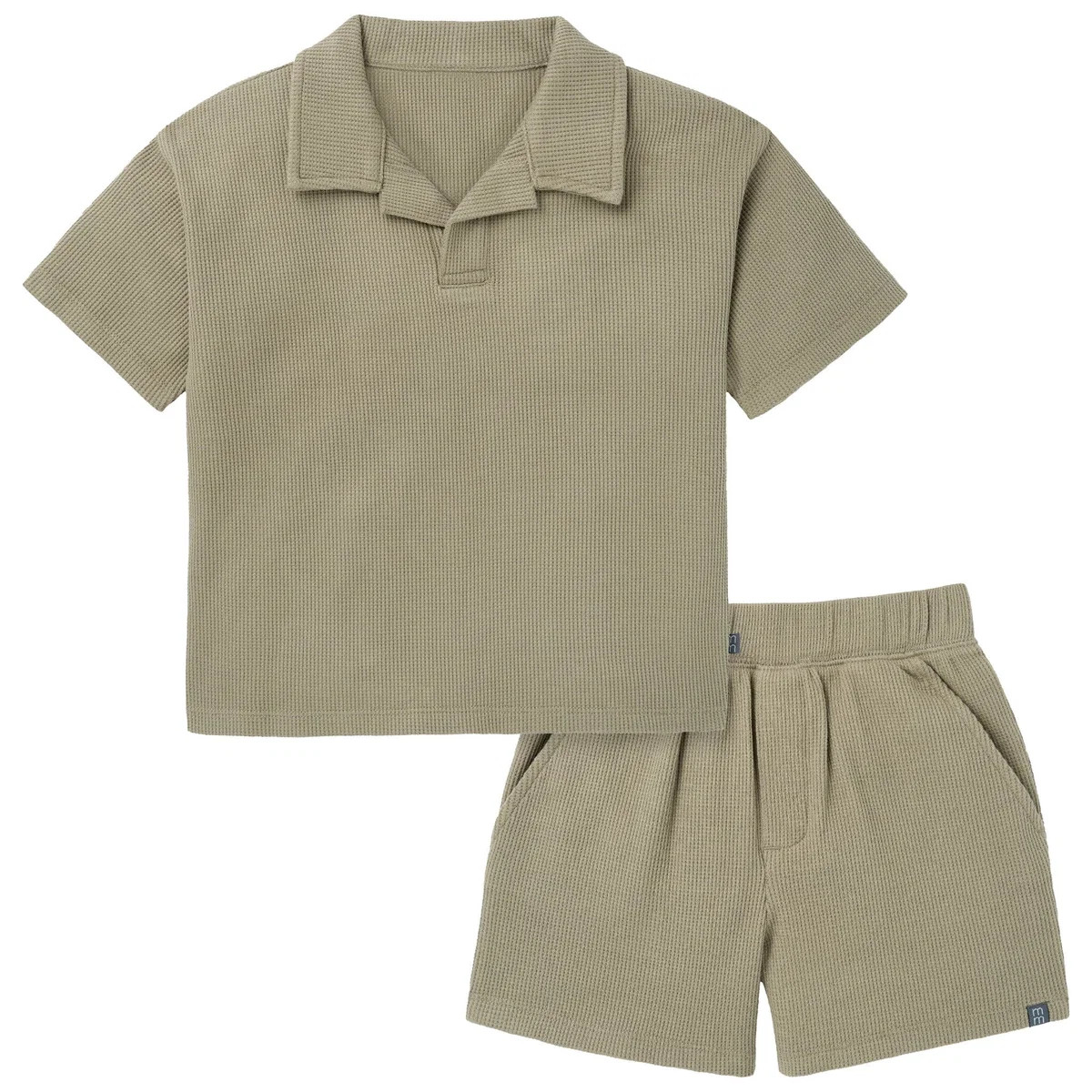 2-Piece Baby Boys Muted Olive Johnny Collar Shirt and Shorts | Gerber Childrenswear