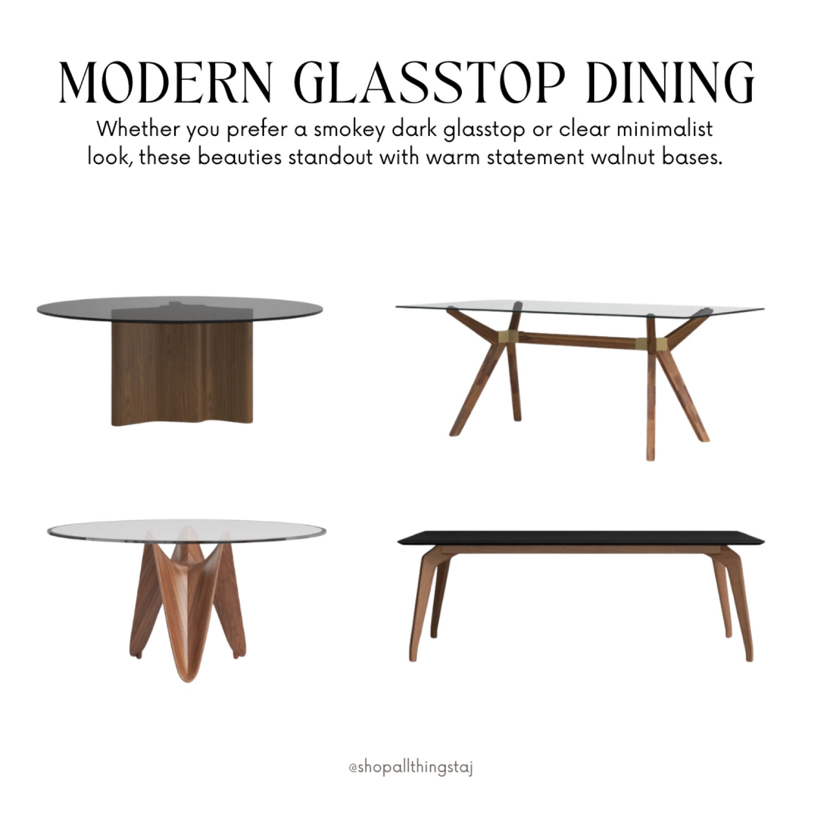 Whether you prefer a smokey dark glass top or clear minimalist look, these beauties standout with warm statement walnut bases (so artful)!! 🥰 p.s. these are on sale for the holiday weekend 🤗

#LTKSaleAlert #LTKStyleTip #LTKHome