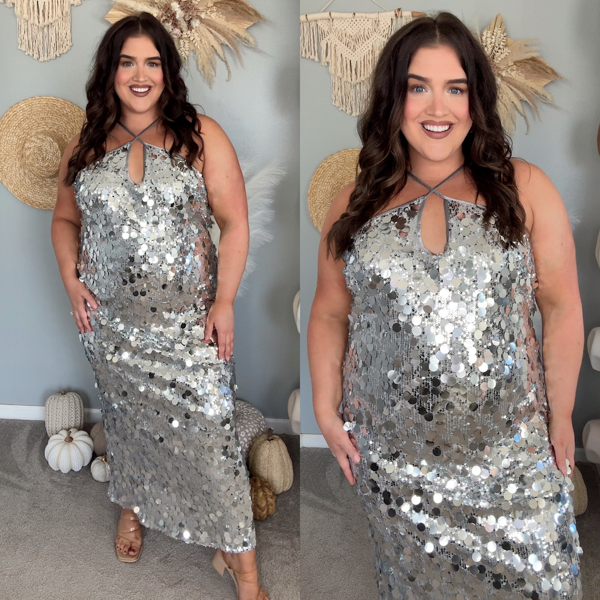 Silver paillette sequin showstopping dress 🩶✨ Love how much this one shimmers in the light. Wearing a size 18 but need one size down for bust. Great New Year’s Eve dress

#LTKParties #LTKHoliday #LTKPlusSize