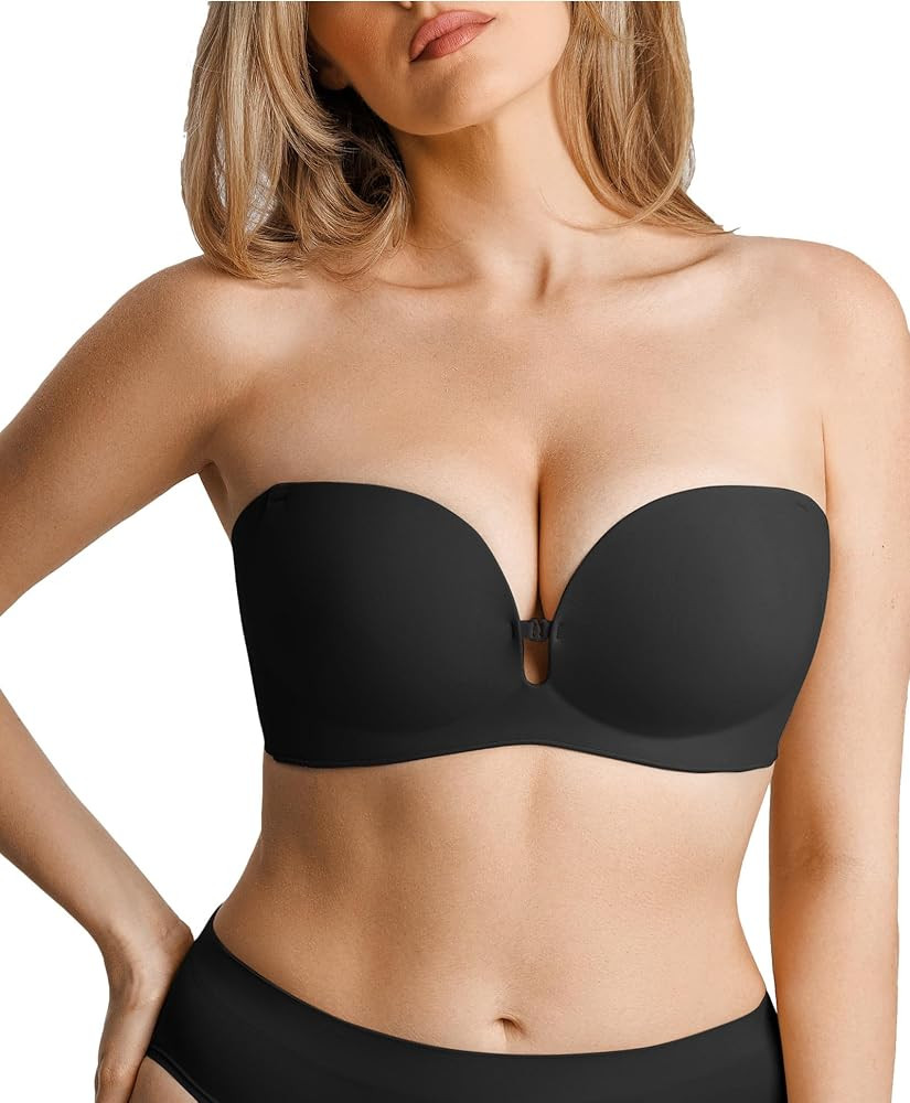 Popilush Strapless Bras for Women Push Up Bra Non Slip Wireless Supportive Padded Bras Seamless T... | Amazon (US)