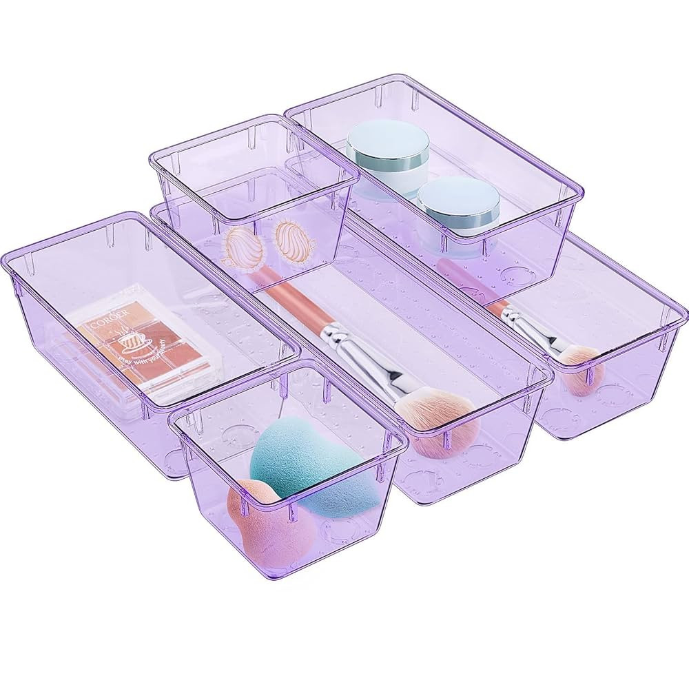 WOWBOX 6 Pack Clear Drawer Organizer Set, Acrylic Drawer Storage Trays, Storage Bins for Makeup, ... | Amazon (US)