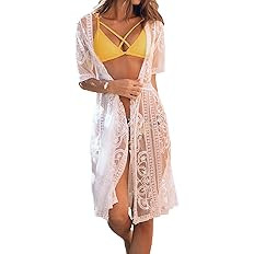CUPSHE Women's Lace Cardigan Floral Crochet Sheer Bathing Suit Cover Up Kimino | Amazon (US)