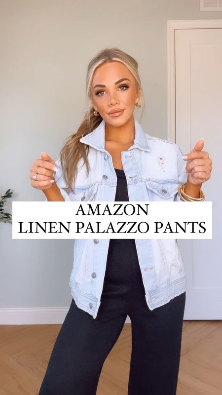 Amazon palazzo linen pants. I’m wearing a size small in all three colors, they fit TTS. Top is a bodysuit size small, on sale. Sandals TTS on sale $14.88

#LTKstyletip #LTKfindsunder50 #LTKSeasonal