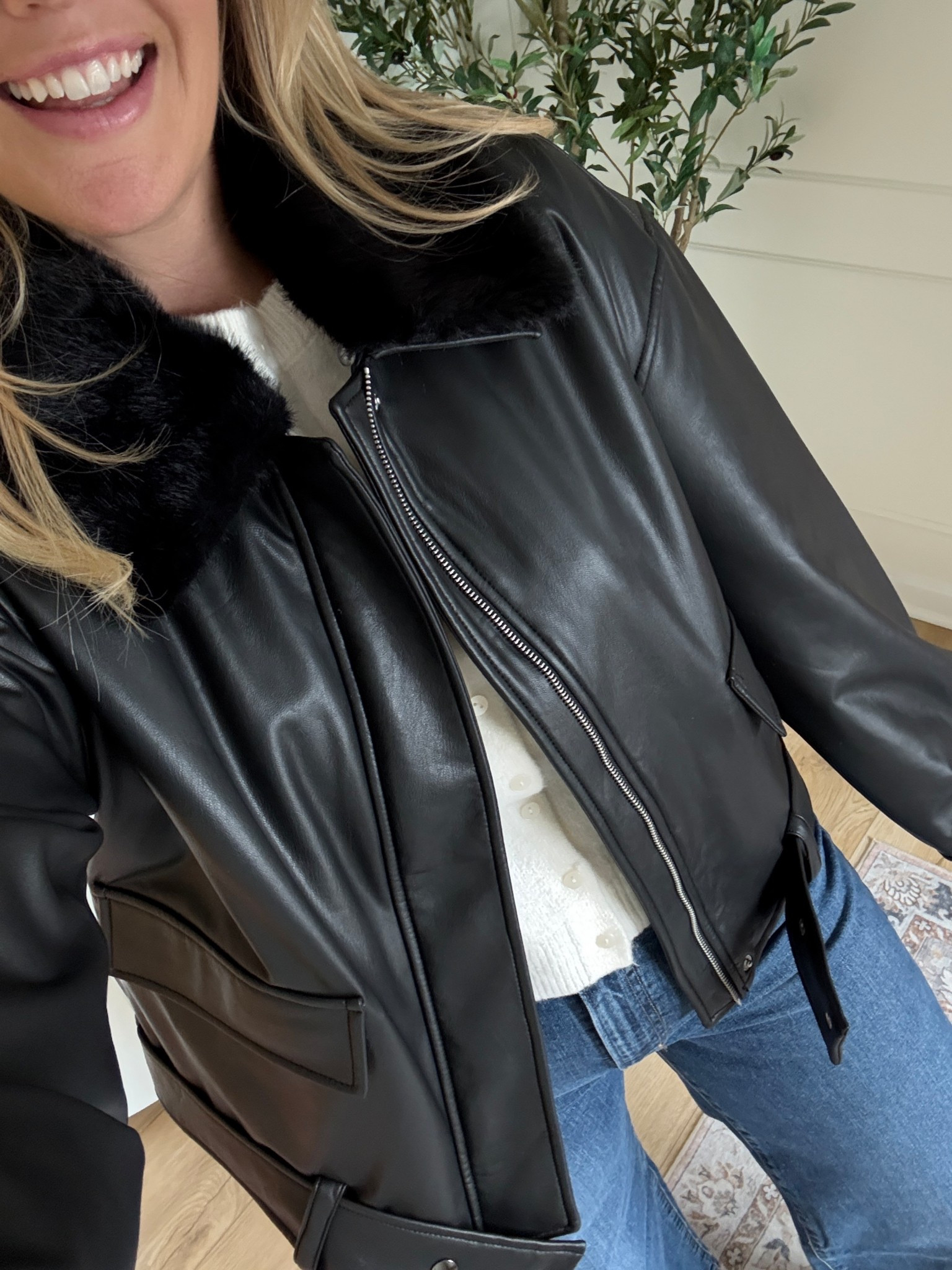 Did not think this faux leather jacket would work on me but I love it! So cute for a winter date night! Wearing a med

#LTKHoliday #LTKMidsize #LTKSeasonal