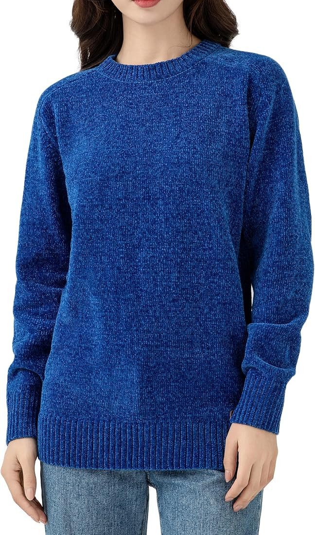 Simple&Opulence Women's Chenille Sweater Crewneck Long Sleeve Pullover Ribbed Cuff Hem Round Neck... | Amazon (US)