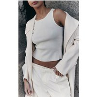 Cream Fine Knit Racer Neck Top | PrettyLittleThing US
