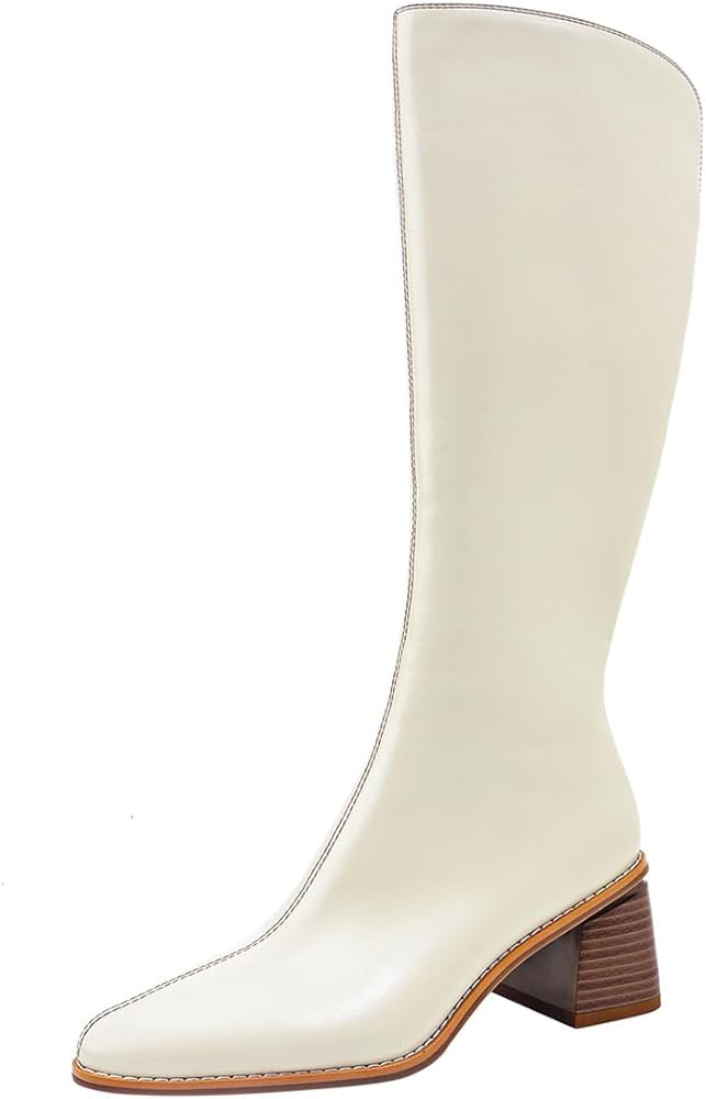 Knee High Boots Women Chunky Heel Wide Calf Pointed Toe Mid Heel Tall Long Boot for Women Girls L... | Amazon (US)