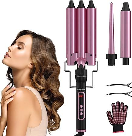 Amazon.com: 3 in 1 Curling Iron Set, 30s Instant Heat Up Curling Wand with Temp Adjustment LCD Di... | Amazon (US)