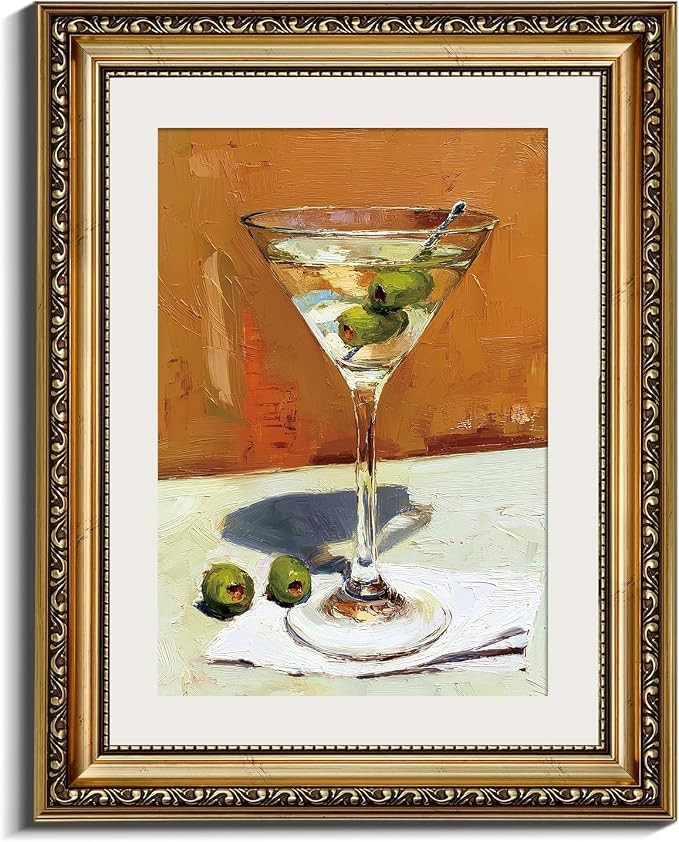 InSimSea Retro Gold Framed Wall Art, Vintage Cocktail Martini Glass & Olives Canvas Prints Art, S... | Amazon (US)