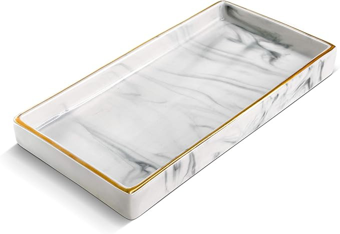 Benevolence LA Ceramic Vanity Tray, Candle Tray with White Marble Finish | Jewelry Tray, Jewelry ... | Amazon (US)