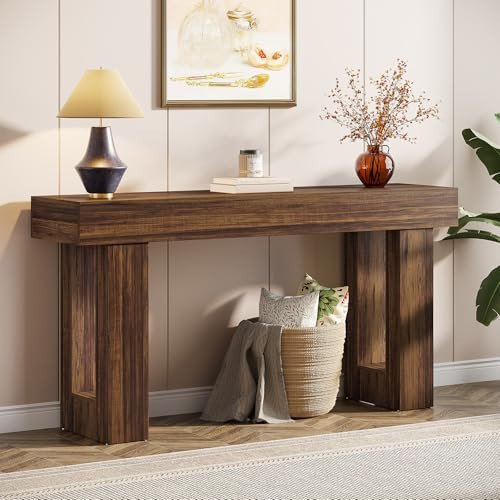Tribesigns 63-Inch Long Console Table, MDF Wood Grain Rectangular Sofa Table Behind The Couch, Farmhouse Entryway Table for Entrance, Hallway, Living Room (Rustic Brown) | Amazon (US)