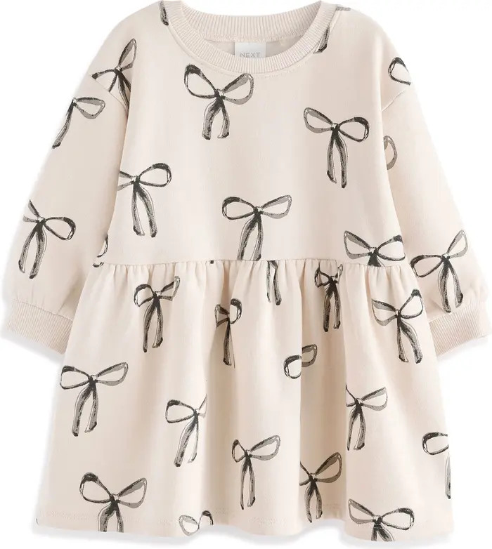 Kids' Bow Print Long Sleeve Cotton Jersey Dress | Nordstrom