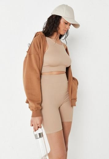 Missguided - Stone MSGD Sports Seamless Rib Cycling Shorts | Missguided (UK & IE)