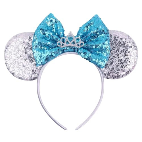 RAZKO Cinderella Minnie Ears Headband, Sequin Silver Blue Mickey Ears Headband Mouse ears Headband for Women Girls Hair Accessories (Silver-Crown) | Amazon (US)