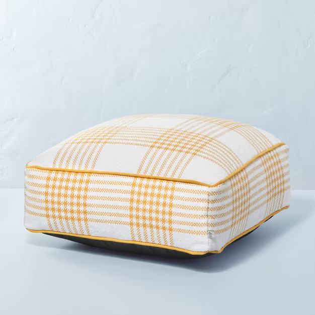 Plaid Indoor/Outdoor Floor Cushion Gold/Cream - Hearth & Hand™ with Magnolia | Target