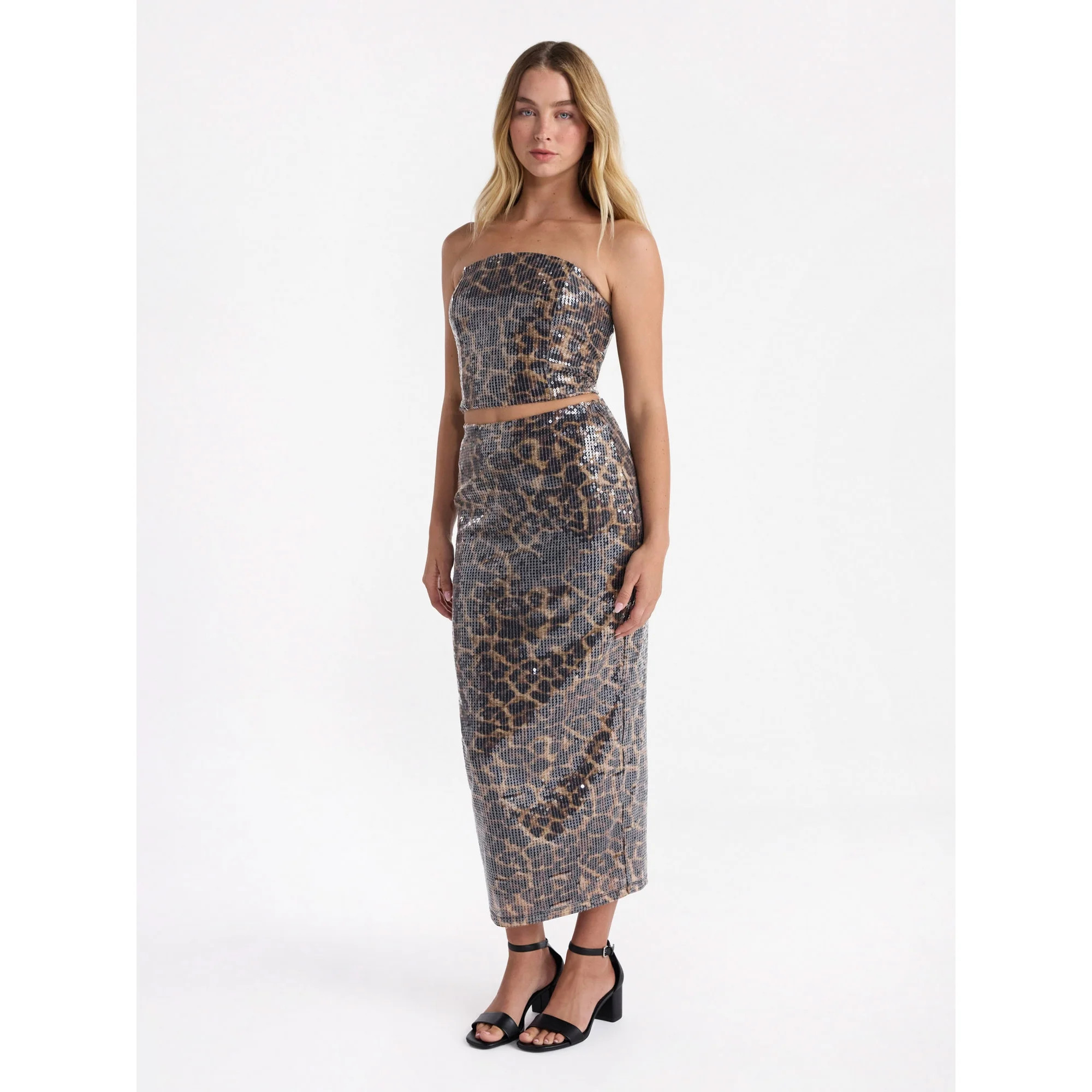 No Boundaries Sequin Strapless Tube Top and Maxi Skirt Set, 2-Piece, Women's | Walmart (US)