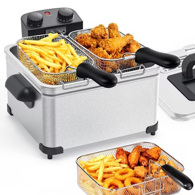 5L Electric Deep Fryer with 3 Frying Baskets, 1800W Efficient Frying, Adjustable Temperature & Viewing Window Lid for Home Kitchen, Silver | Target