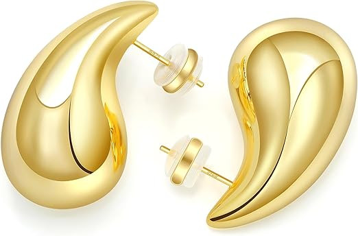 Chunky Gold Hoop Earrings for Women Lightweight Teardrop Dupes Earrings 925 Sterling Silver Post ... | Amazon (US)